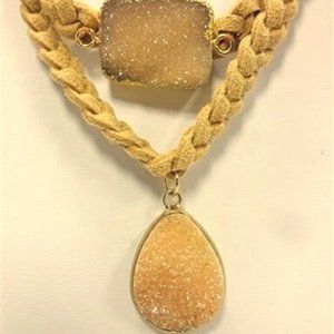 Braided Suede Choker Necklace w/ Druzy Stones